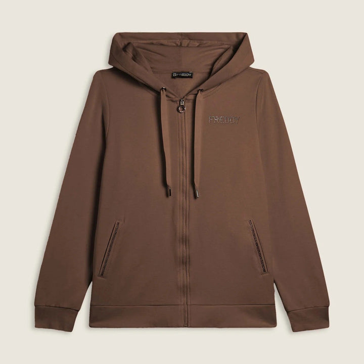 Freddy Felpa Sportiva con Zip e con Cappuccio e Strass Bicolore F25WCXS1