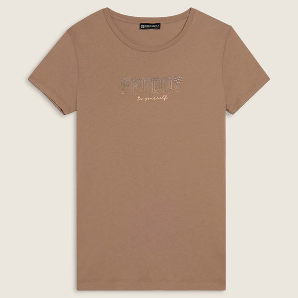 Freddy T-shirt con Mini Spacchi Laterali e Logo in Strass F25WCXT2