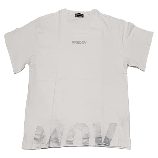 Freddy T-shirt Cropped con Spacchi Laterali e Stampa Tagliata F25WMVT2
