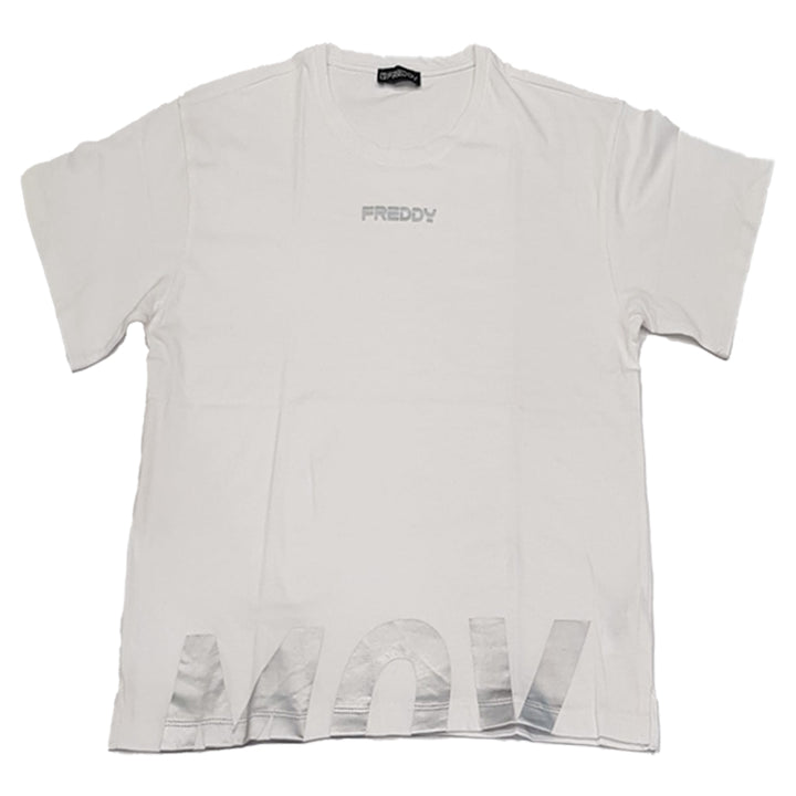Freddy T-shirt Cropped con Spacchi Laterali e Stampa Tagliata F25WMVT2